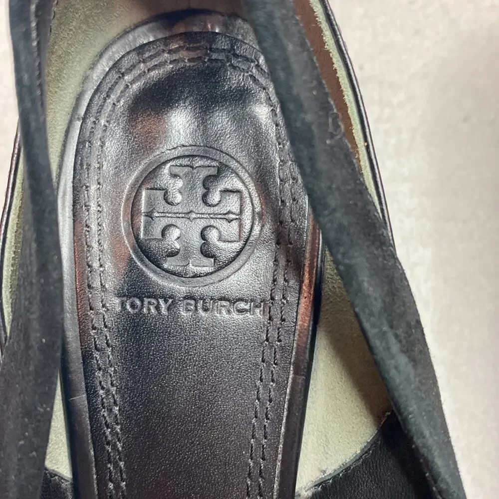 Tory Burch Saray Black patent leather and suede kitten heels size 6